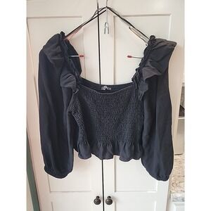 Zara Women's‎ Black Cropped Off The Shoulder Top, Size Medium